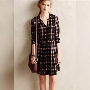 Anthropologie 11.1 Tylho Checkered Buffalo Plaid Button Front Shirt Dress XS